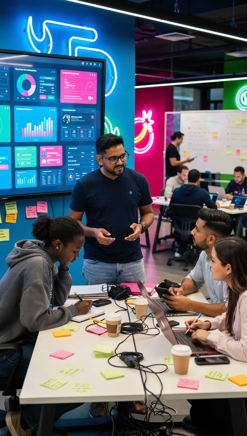 Illustration of diverse groups collaborating and sharing ideas.