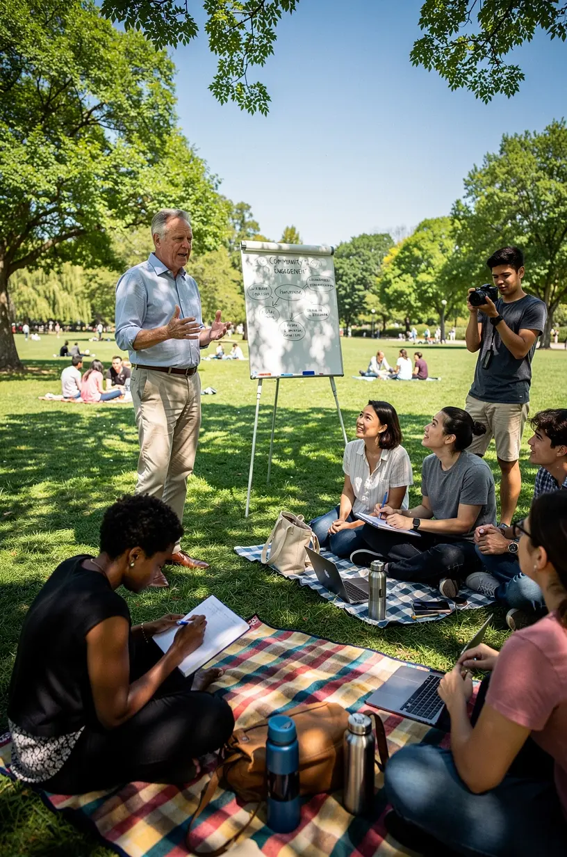 People collaborating around a table, sharing knowledge and insights.